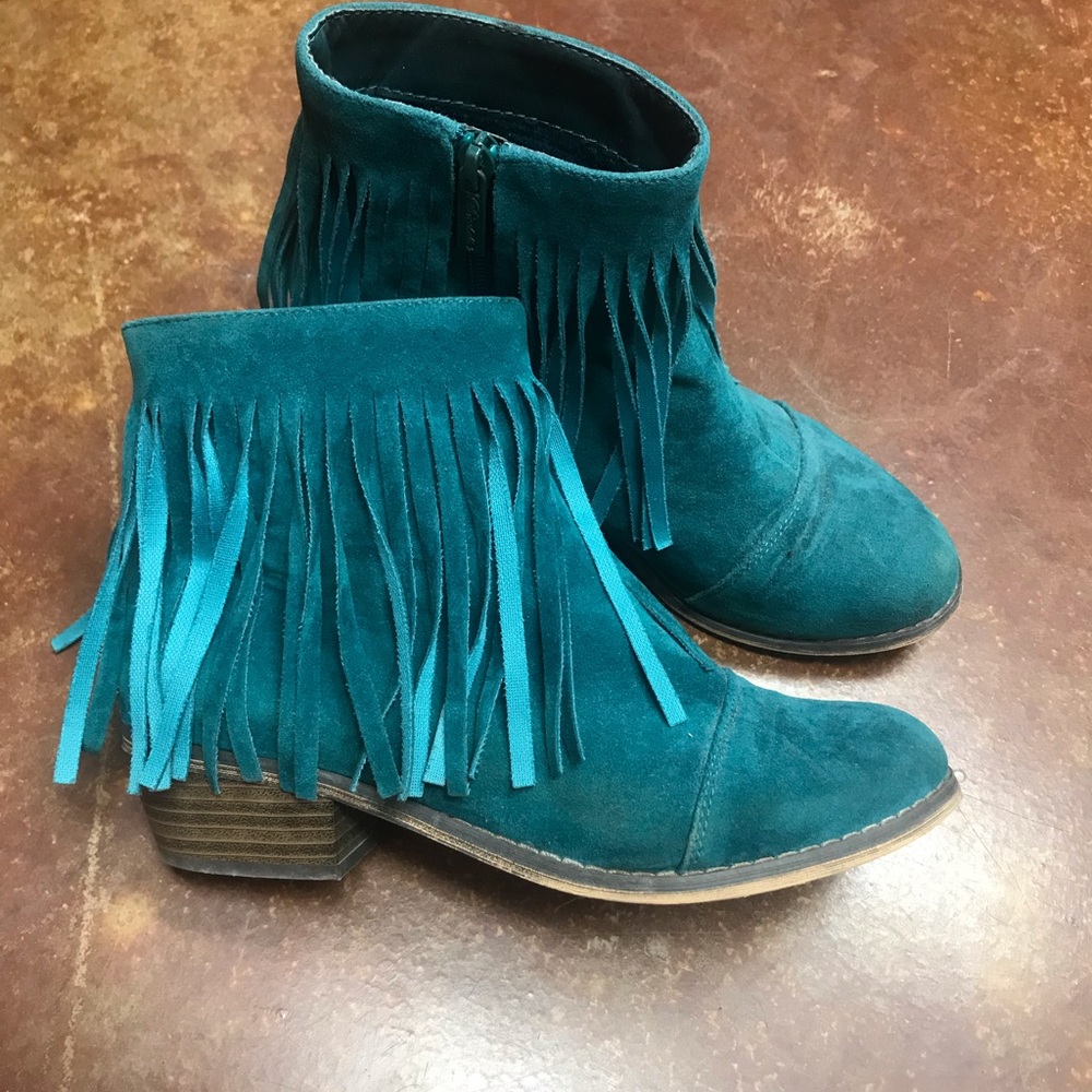 Turquoise fringe booties